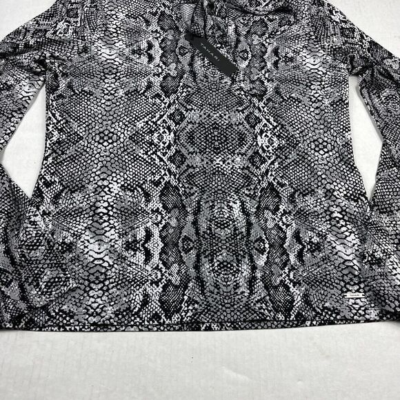 Tahari Neck Tie Knit Top Snakeskin Print Work Neck Tie Stretch Blouse MEDIUM NEW - Picture 2 of 12